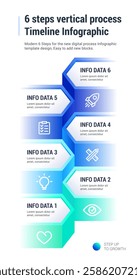 6 steps vertical process Timeline Infographic, Modern infographic template with design options and vector elements for business presentations and web layouts