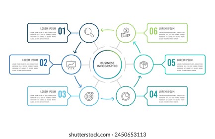 6 steps to working towards success. Work process infographic design. Business presentation. Vector illustration.