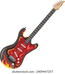 6 String Electric Guitar , Fire Guitar , Vector Guitar , Illustration Guitar 