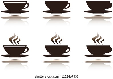 6 styles of coffee and chocolate cups with reflections