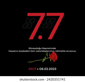 6 Subat 2023 Türkiye Kahramanmaras Depremi. Unutmadık. Translation: 6 february 2023 Türkiye Earthquake. We did not forget.