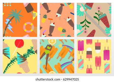 6 Summer style vector seamless pattern
