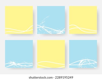 6 templates for notes. Yellow and blue patterns with a pattern. Patterns with shadow. Vector