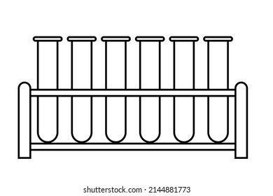 6 Umrisssymbol für Prüfröhren im Rack. Clip-Art-Bild einzeln auf weißem Hintergrund