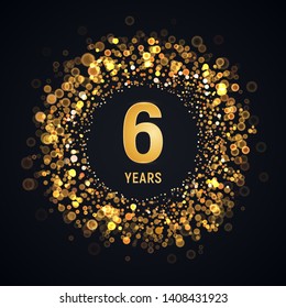 6 th years anniversary isolated vector design element. Sixth birthday logo with blurred light effect on dark background