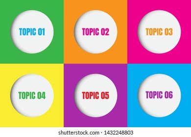 6 Topics colors infographic,vector illustration.Simple paper cut style of options infigraphic template.