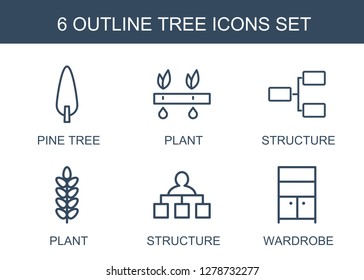 6 tree icons. Trendy tree icons white background. Included outline icons such as pine tree, plant, structure, wardrobe. tree icon for web and mobile.