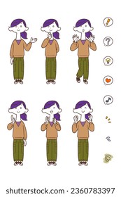 6 types of gestures and expressions of young women wearing cargo pants
