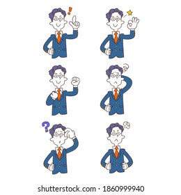 6 types of gestures and facial expressions of male students in blue blazer uniforms Upper body