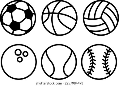 6 types of sports balls clip art set. Perfect for sports activities.