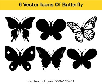 6 Unique Butterfly Vector Icons. High-Quality Silhouettes and Clipart for Designs