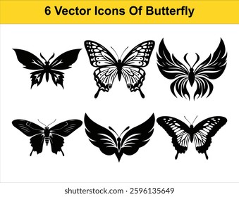 6 Unique Butterfly Vector Icons. High-Quality Silhouettes and Clipart for Designs