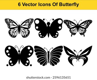 6 Unique Butterfly Vector Icons. High-Quality Silhouettes and Clipart for Designs