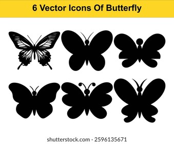 6 Unique Butterfly Vector Icons. High-Quality Silhouettes and Clipart for Designs