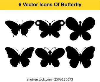 6 Unique Butterfly Vector Icons. High-Quality Silhouettes and Clipart for Designs