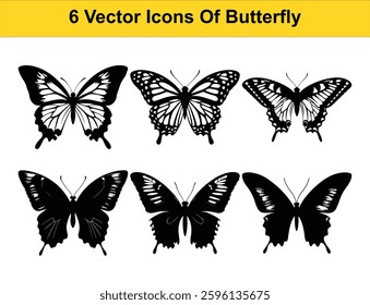 6 Unique Butterfly Vector Icons. High-Quality Silhouettes and Clipart for Designs