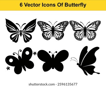 6 Unique Butterfly Vector Icons. High-Quality Silhouettes and Clipart for Designs