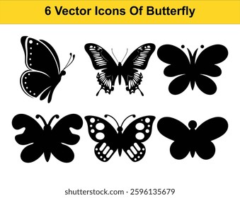 6 Unique Butterfly Vector Icons. High-Quality Silhouettes and Clipart for Designs