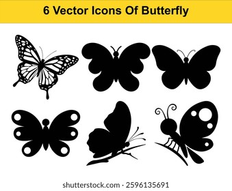 6 Unique Butterfly Vector Icons. High-Quality Silhouettes and Clipart for Designs
