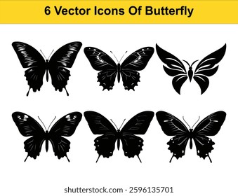 6 Unique Butterfly Vector Icons. High-Quality Silhouettes and Clipart for Designs