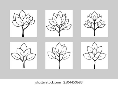 6 Unique Magnolia Vector Icons. Art, Silhouettes, Color.