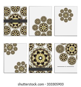 6 universal templates for menu cover, wedding card, book cover with moroccan islamic ornament.