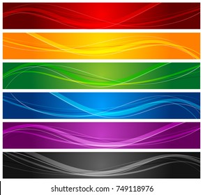 6 variation of colorful wavy line banners.