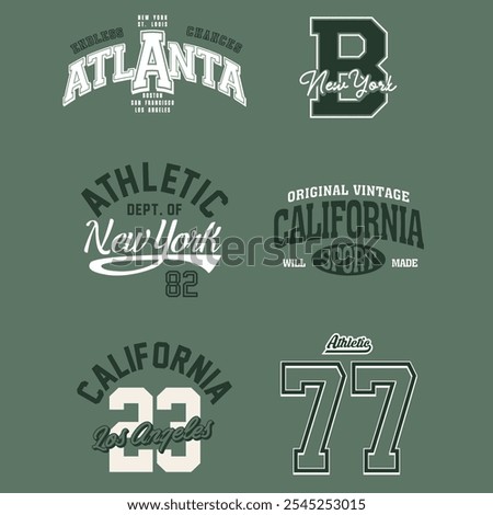 6 varsity graphic vector illustration for t-shirt, poster, hoodie etc