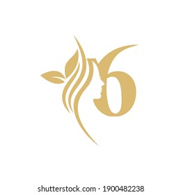 6 Vector abstract logo, branding design templates in trendy linear minimal style, emblem for beauty studio and cosmetics - female portrait, beautiful woman's face - badge for make up artist, fashion