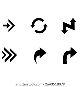 6 vector arrows featuring turns, curves, and loop motion. Suitable for interface design, road maps, and process visualization