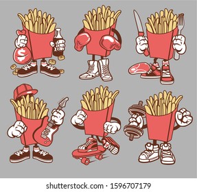 6 Vector French Fries Cartoon Character