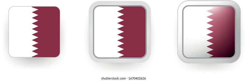 6 vector icons of Qatar flag shield button and cogwheel, flat and volumetric style in flag colors maroon, white for poster, flyer