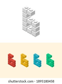 6 vector number with colourful plastic toy brick, isolated isometric 3d childish block font. Perfect for kids labels, birthday and kindergarten posters, school style, children magazines etc.