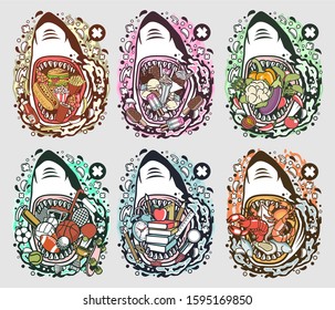 
6 Vector Sharks Mouth Cartoon Character