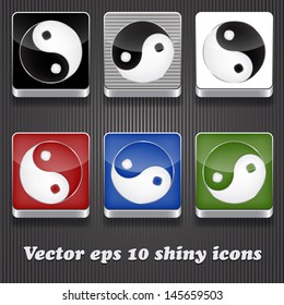 6 vector shiny icons with yin yang symbol,  transparency effects, fully editable eps 10 file