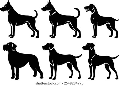 6 Silhueta de vetor Cães Logo Icon Set - Ilustrações Clipart Preto no Fundo Branco