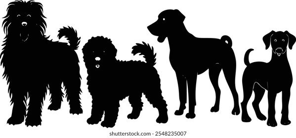 6 Vector Silhouette Dogs Logo Icon Set - Black Clipart Illustrations on White Background