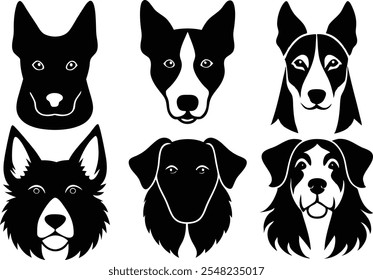 6 Vector Silhouette Dogs Logo Icon Set - Black Clipart Illustrations on White Background