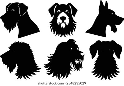 Conjunto de iconos de logotipo de perros de silueta de 6 Vectores - Ilustraciones Clipart negras sobre fondo blanco