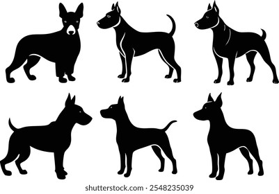 6 Vector Silhouette Dogs Logo Icon Set - Black Clipart Illustrations on White Background