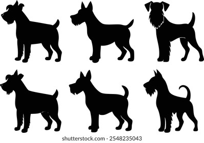 6 Vector Silhouette Dogs Logo Icon Set - Black Clipart Illustrations on White Background