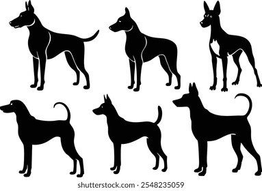 Conjunto de iconos de logotipo de perros de silueta de 6 Vectores - Ilustraciones Clipart negras sobre fondo blanco