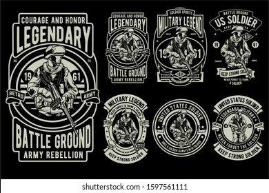 6 Vector Soldier Badge Design Set