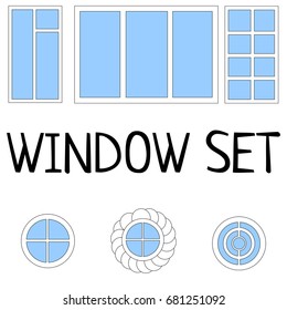 6 Vector Windows Set. Interior windows design collection isolated on white background. Flat style.