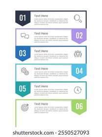 6 Vertical infographic options, continuous ribbon dialog. Presentation, Banner, Brochure and Plan. Vector illustration.