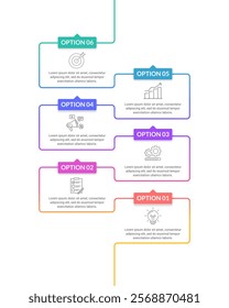 6 Vertical Thin Line Infographics. Business Growth Steps. Presentation, Brochure, Strategy and Marketing. Vector illustration.