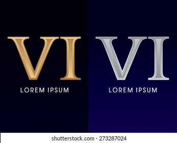 6, VI ,Luxury Gold and Silver Roman numerals, sign, logo, symbol, icon, graphic, vector.