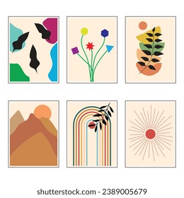 6 Colección de arte mural. Arte imprimible. Arte decorativo de galería en casa. Colección de carteles de pared. EPS vectorial 10. 