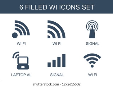 6 wi icons. Trendy wi icons white background. Included filled icons such as wi fi, signal, laptop al. wi icon for web and mobile.