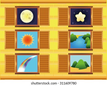 6 windows of different nature scenes
